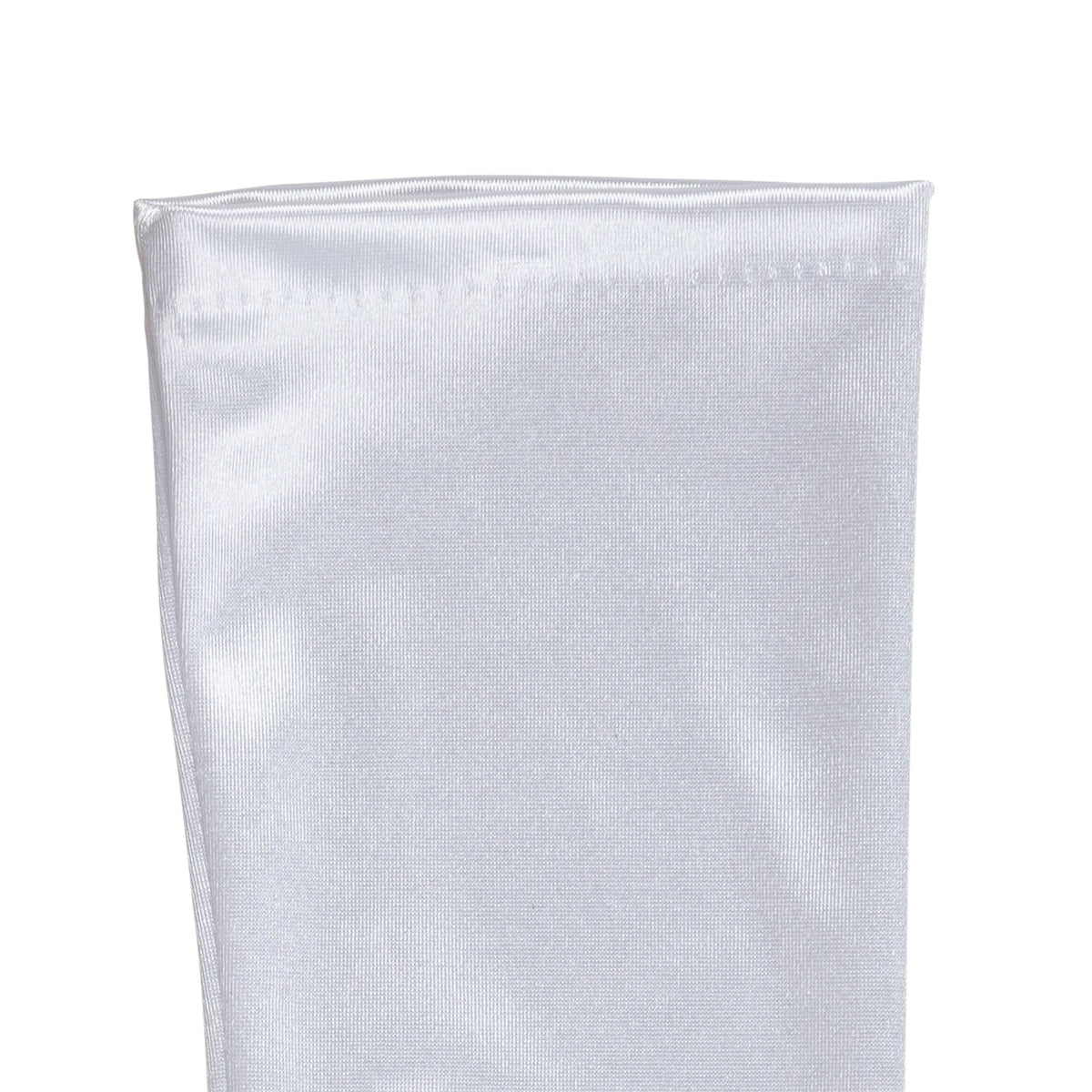 Women's long opera satin gloves in white - palm side cuff