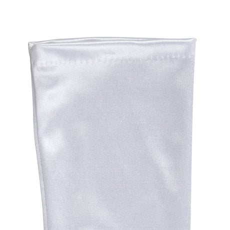 Women's long opera satin gloves in white - palm side cuff