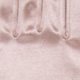 Women's long satin opera gloves in rose - close up of the inseam stitching between fingers