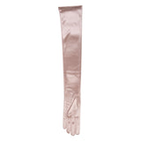Women's long satin opera gloves in rose - palm side up