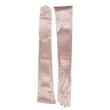 Women's long satin opera gloves in rose - both gloves next to each other