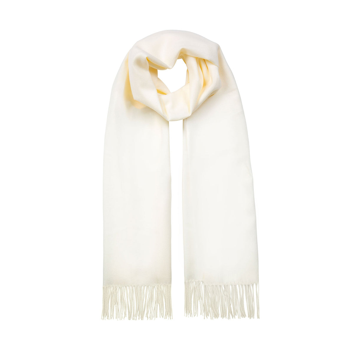 Women's pashmina shawl in ivory laid out with a loop