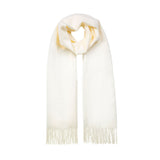 Women's pashmina shawl in ivory laid out with a loop