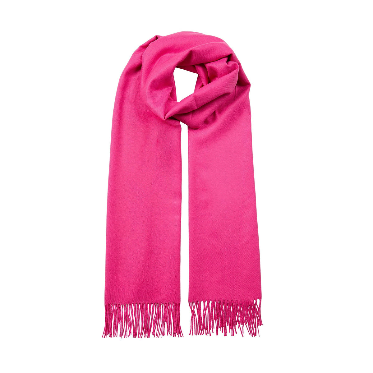 Women's pashmina shawl in orchid, laid out with a loop