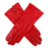 Women's silk-lined leather gloves in berry 
