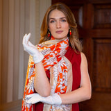Woman wearing silk-lined leather gloves in pearl