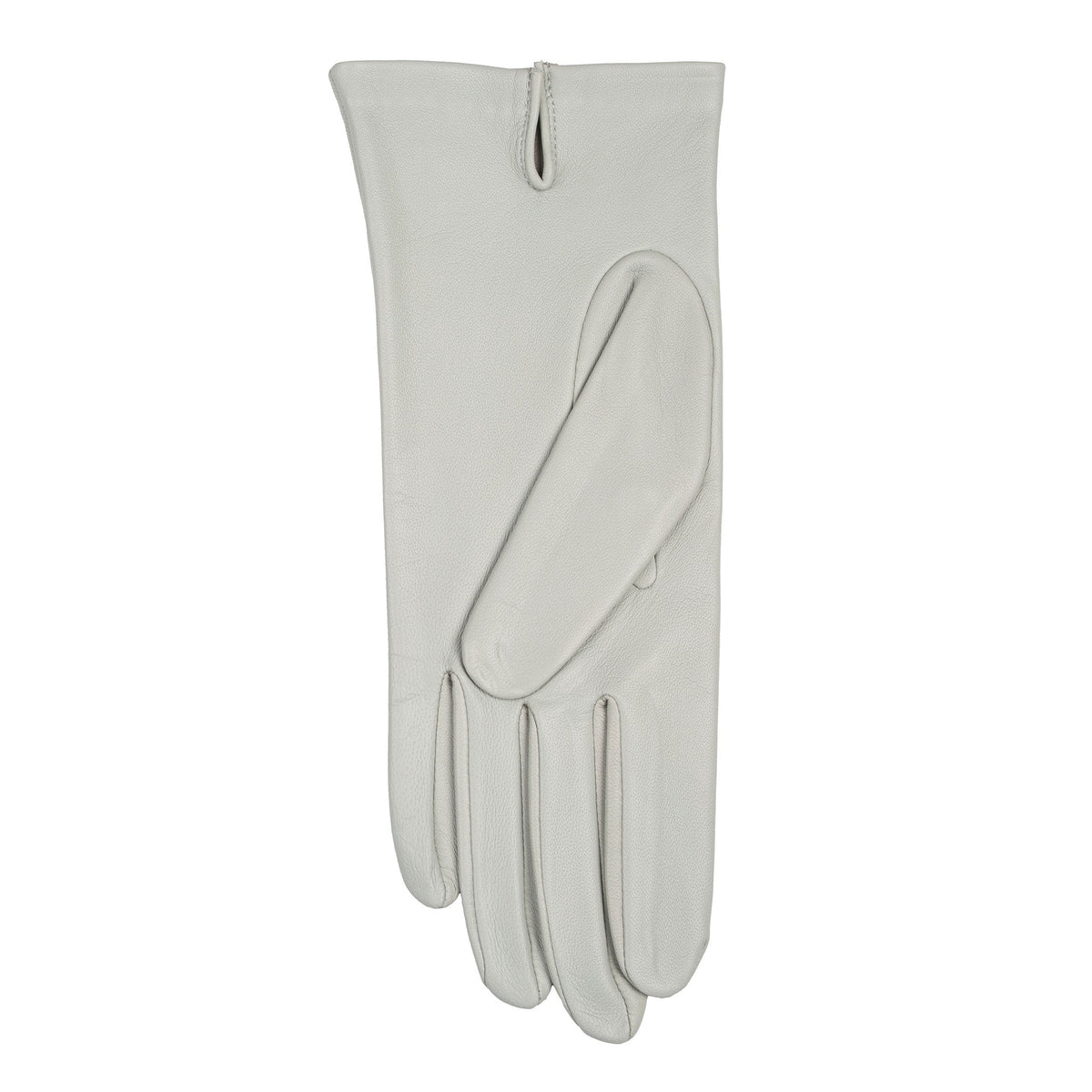 Women's three point leather gloves silver, left hand. 