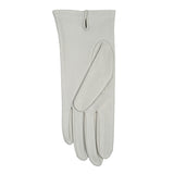 Women's three point leather gloves silver, left hand. 