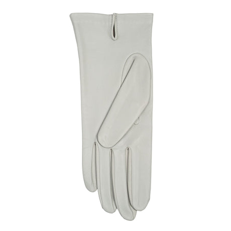 Women's three point leather gloves silver, left hand. 