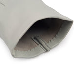 Women's three point leather gloves silver, open cuff. 
