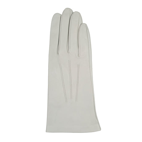 Women's three point leather gloves silver, right hand.