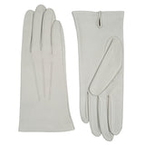 Women's three point leather gloves silver, side by side. 