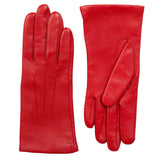 DENTS women’s three-point lined leather gloves in berry – side
