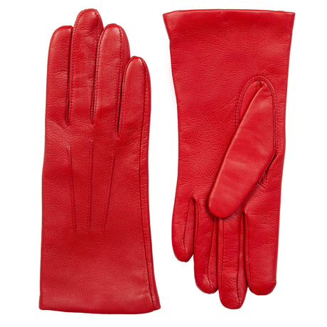 DENTS women’s three-point lined leather gloves in berry – side