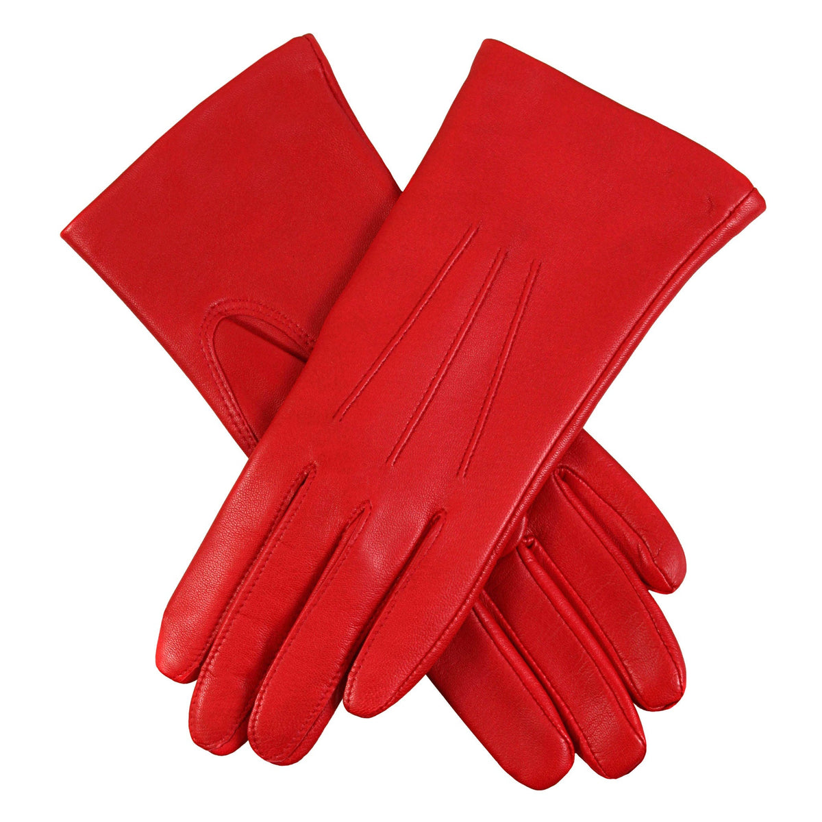 DENTS women’s three-point lined leather gloves in berry – front