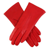 DENTS women’s three-point lined leather gloves in berry – front