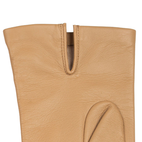 Women's Three Point Silk-Lined Leather Gloves Toffee left cuff