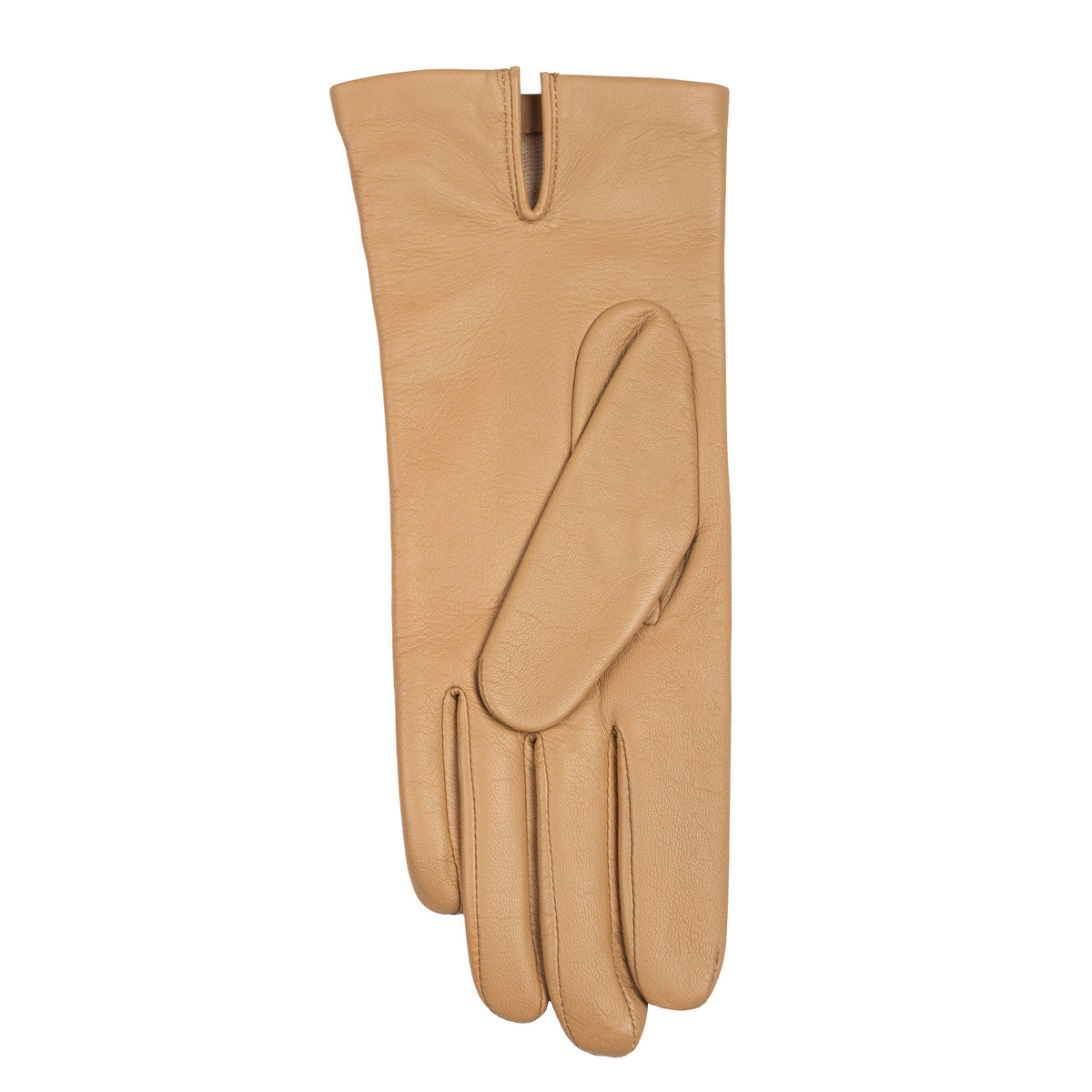 Women's Three Point Silk-Lined Leather Gloves Toffee left