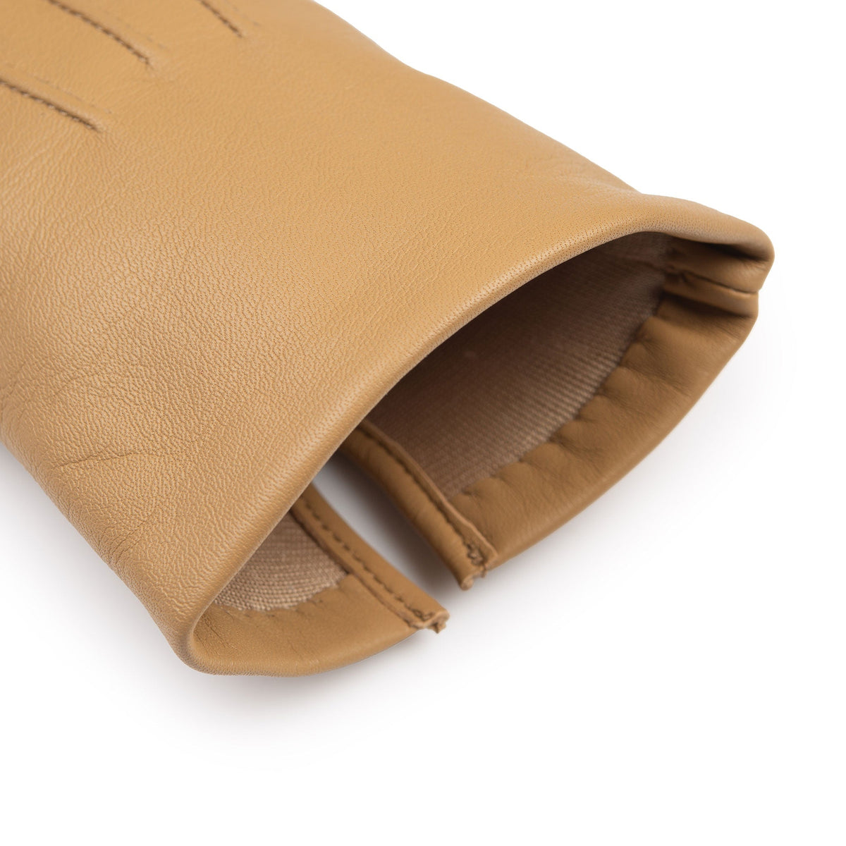 Women's Three Point Silk-Lined Leather Gloves Toffee open cuff