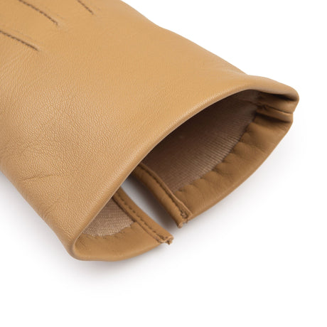 Women's Three Point Silk-Lined Leather Gloves Toffee open cuff
