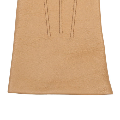 Women's Three Point Silk-Lined Leather Gloves Toffee right cuff