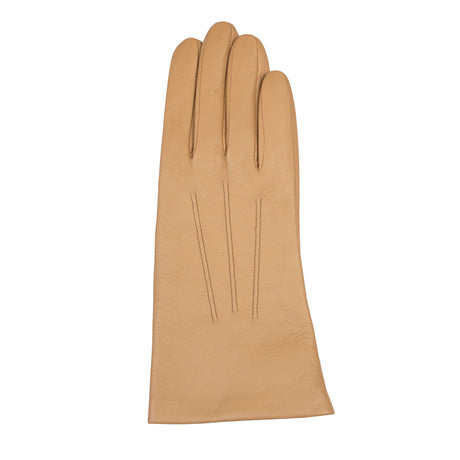 Women's Three Point Silk-Lined Leather Gloves Toffee right