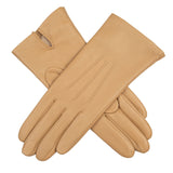 Women's Three Point Silk-Lined Leather Gloves Toffee