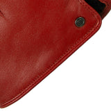 Women's touchscreen single-point faux fur lined leather gloves in berry closeup cuff