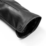 Women's touchscreen single-point faux fur lined leather gloves in black open cuff