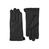 Women's touchscreen single-point faux fur lined leather gloves in black side