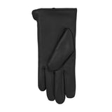 Women's touchscreen single-point faux fur lined leather gloves in black left hand