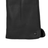 Women's touchscreen single-point faux fur lined leather gloves in black right cuff