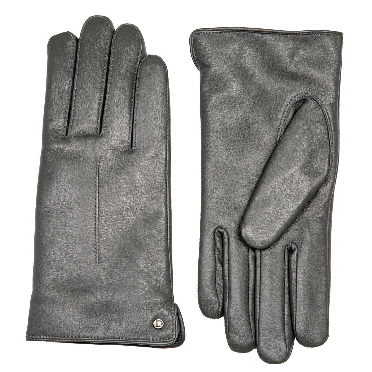 Women's Charcoal Touchscreen Single Point Faux Fur Lined Leather Gloves Side by Side