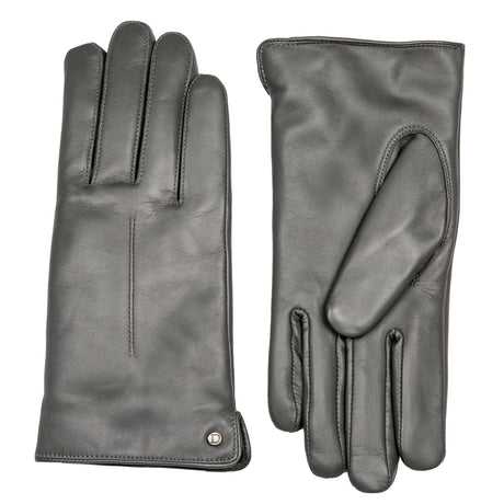 Women's Charcoal Touchscreen Single Point Faux Fur Lined Leather Gloves Side by Side