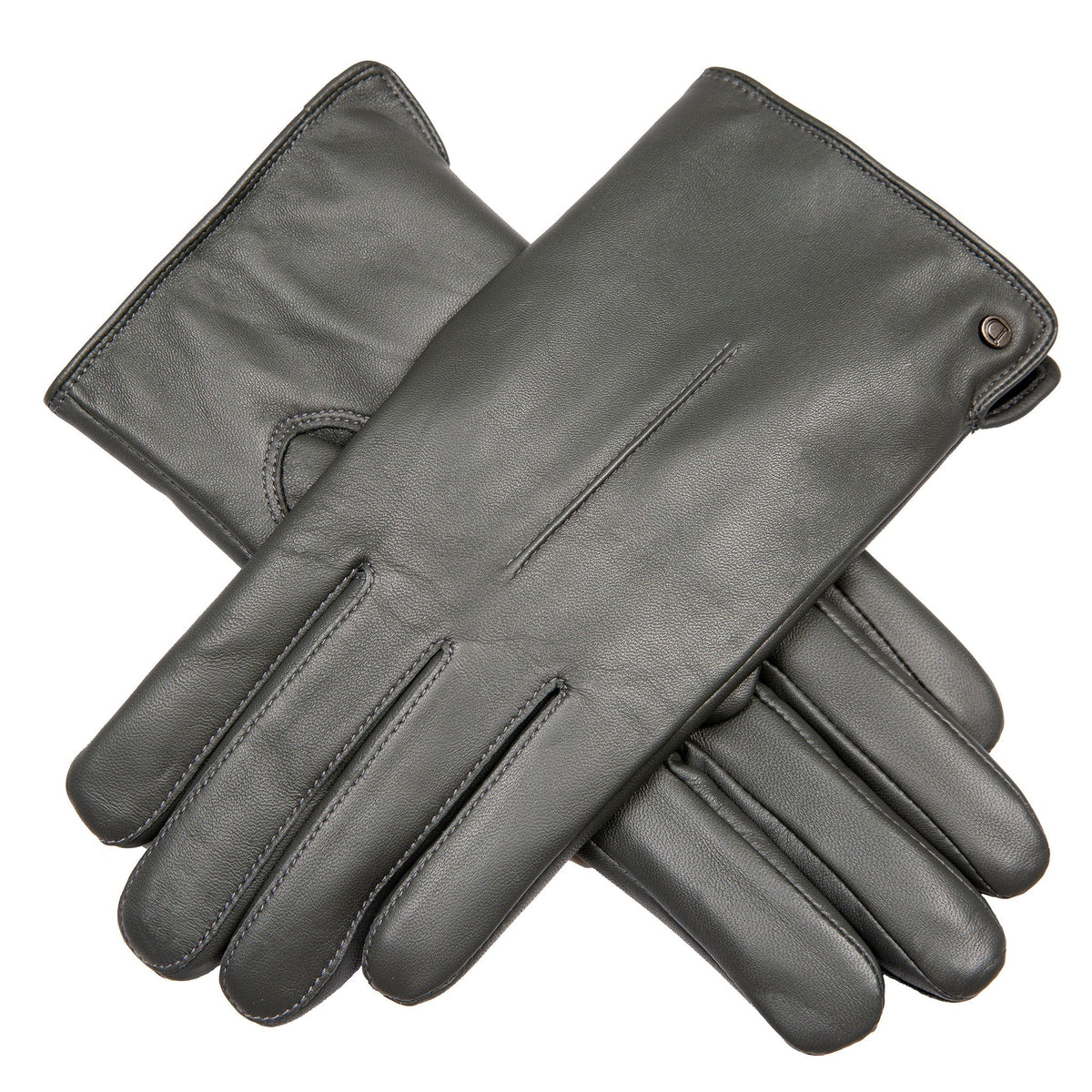 Women's touchscreen single point faux fur lined leather gloves in charcoal