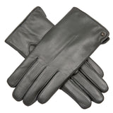Women's touchscreen single point faux fur lined leather gloves in charcoal
