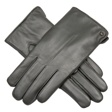 Women's touchscreen single point faux fur lined leather gloves in charcoal