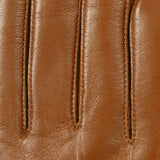 Women's touchscreen single-point faux fur lined leather gloves in cognac fingers
