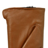 Women's touchscreen single-point faux fur lined leather gloves in cognac left cuff