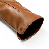 Women's touchscreen single-point faux fur lined leather gloves in cognac open cuff