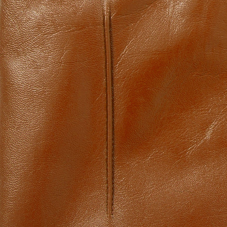 Women's touchscreen single-point faux fur lined leather gloves in cognac stitching