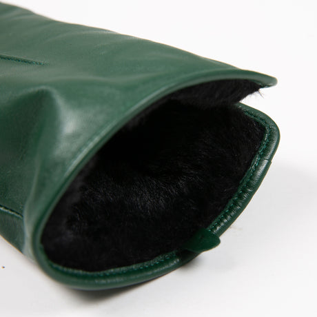 Women's Forest Touchscreen Single Point Faux Fur Lined Leather Gloves Open Cuff
