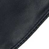 Women's touchscreen single-point faux fur lined leather gloves in navy closeup
