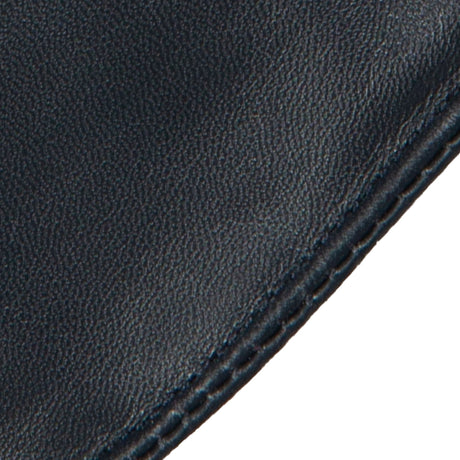 Women's touchscreen single-point faux fur lined leather gloves in navy closeup