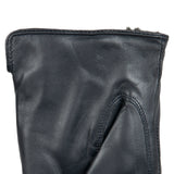 Women's touchscreen single-point faux fur lined leather gloves in navy left cuff