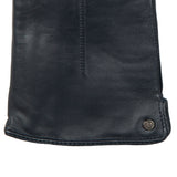 Women's touchscreen single-point faux fur lined leather gloves in navy right cuff