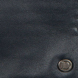 Women's touchscreen single-point faux fur lined leather gloves in navy stitching