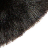 Women's touchscreen velour-lined faux suede gloves with faux fur cuffs in black closeup