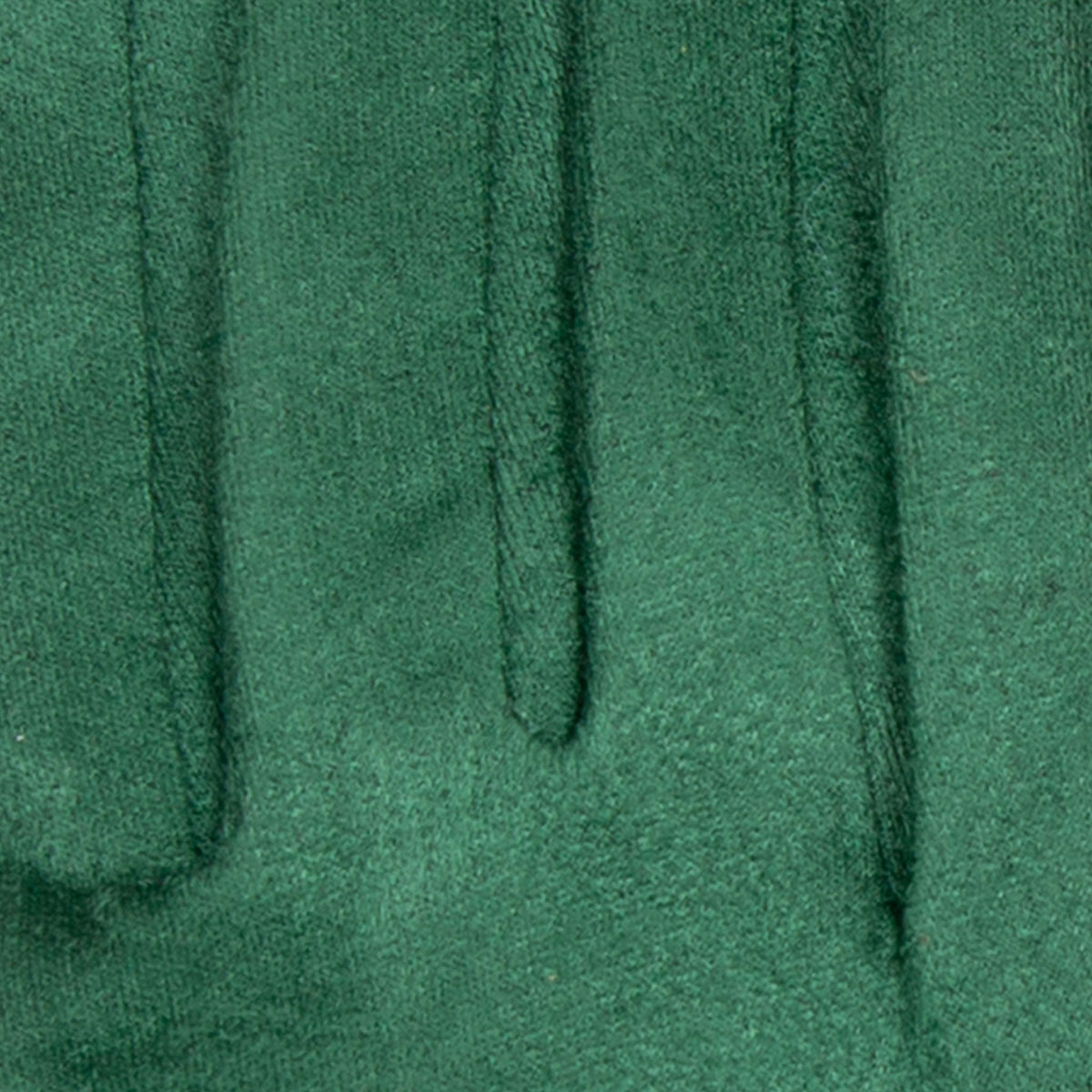 Women's touchscreen velour-lined faux suede gloves with faux fur cuffs in emerald/chocolate fingers