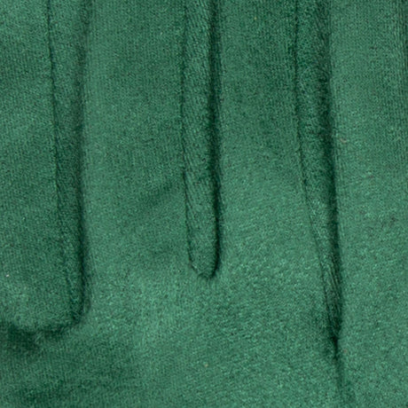Women's touchscreen velour-lined faux suede gloves with faux fur cuffs in emerald/chocolate fingers